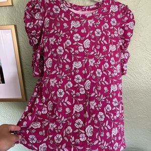 Loft Knit Pucker Sleeve Magenta Floral Tee